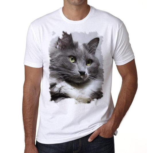 Cat Grey Tshirt Mens Tee White 100% Cotton 00186