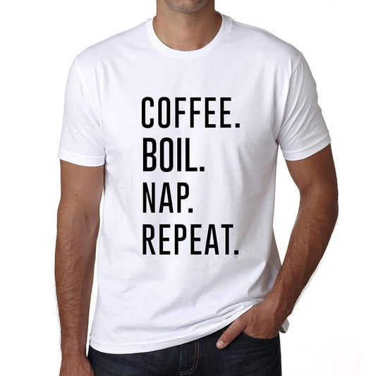 Coffee Boil Nap Repeat Mens Short Sleeve Round Neck T-Shirt 00058 - White / S - Casual