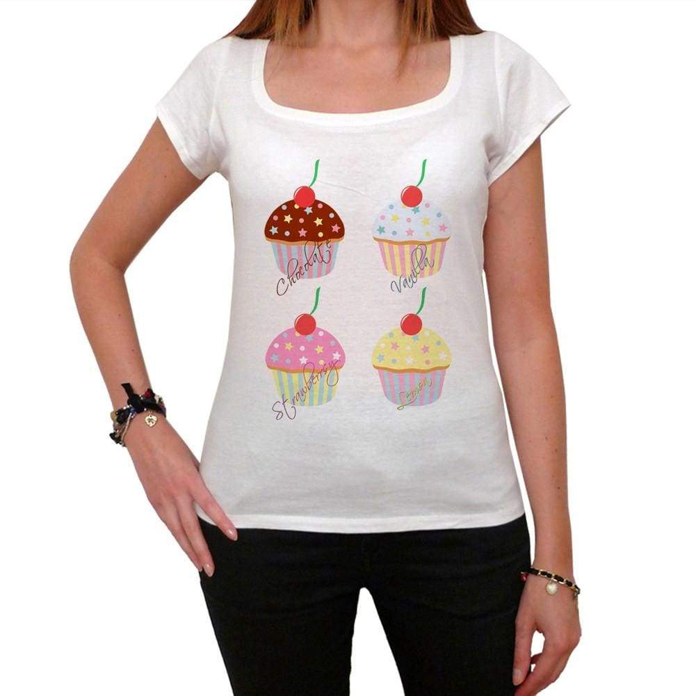 Cupcakes Set Chocolate Vanilla Strawberry Lemon Womens Short Sleeve Scoop Neck Tee 00152