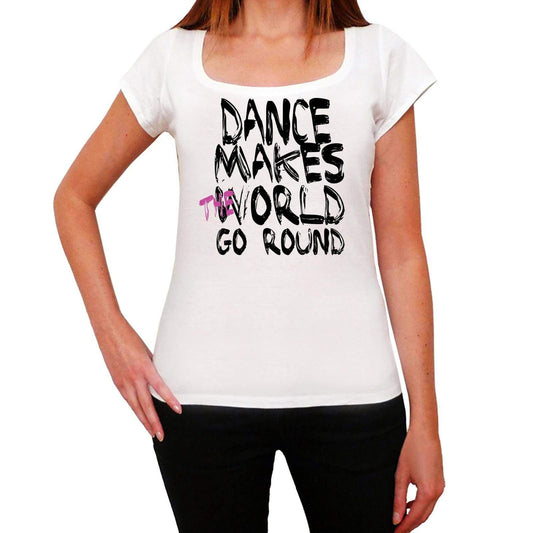 Dance World Goes Round Womens Short Sleeve Round White T-Shirt 00083 - White / Xs - Casual