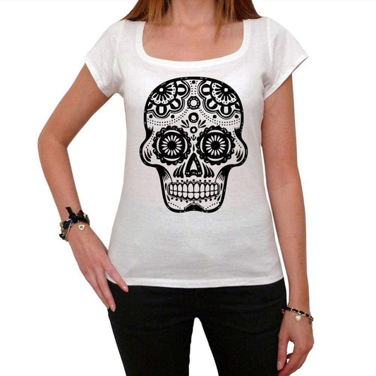 Day Of The Dead Skull Black And White 1 White Womens T-Shirt 100% Cotton 00188