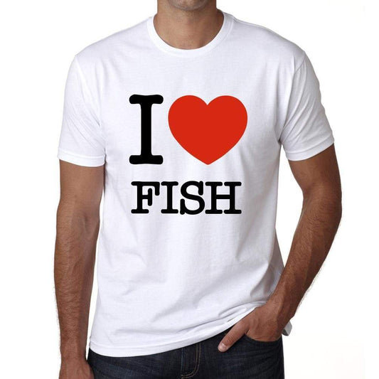 Fish I Love Animals White Mens Short Sleeve Round Neck T-Shirt 00064 - White / S - Casual