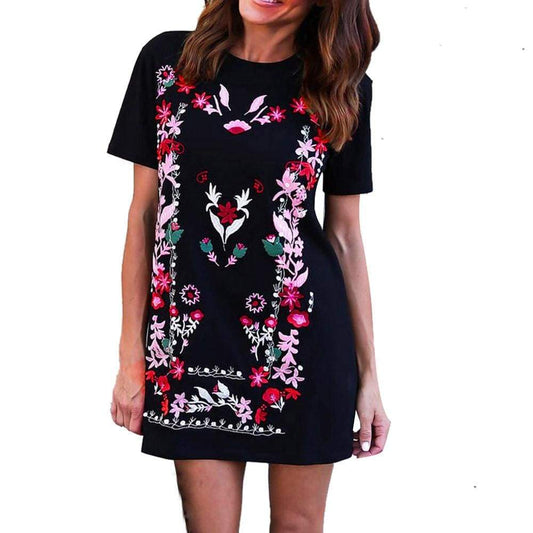 Floral Printed Women Short Sleeve Casual Loose Short Mini Dress European style ladies summer vestido High Quality - Ultrabasic