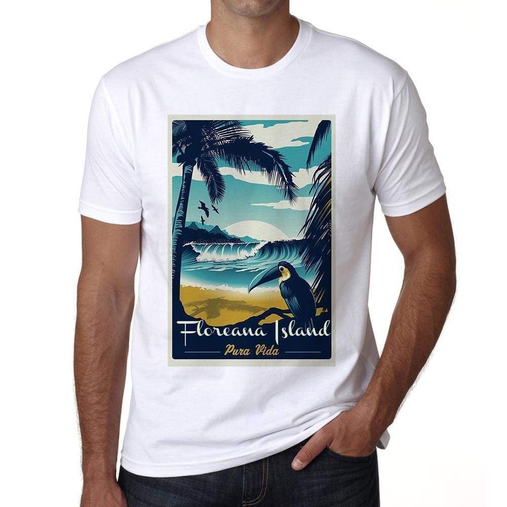 Floreana Island Pura Vida Beach Name White Mens Short Sleeve Round Neck T-Shirt 00292 - White / S - Casual