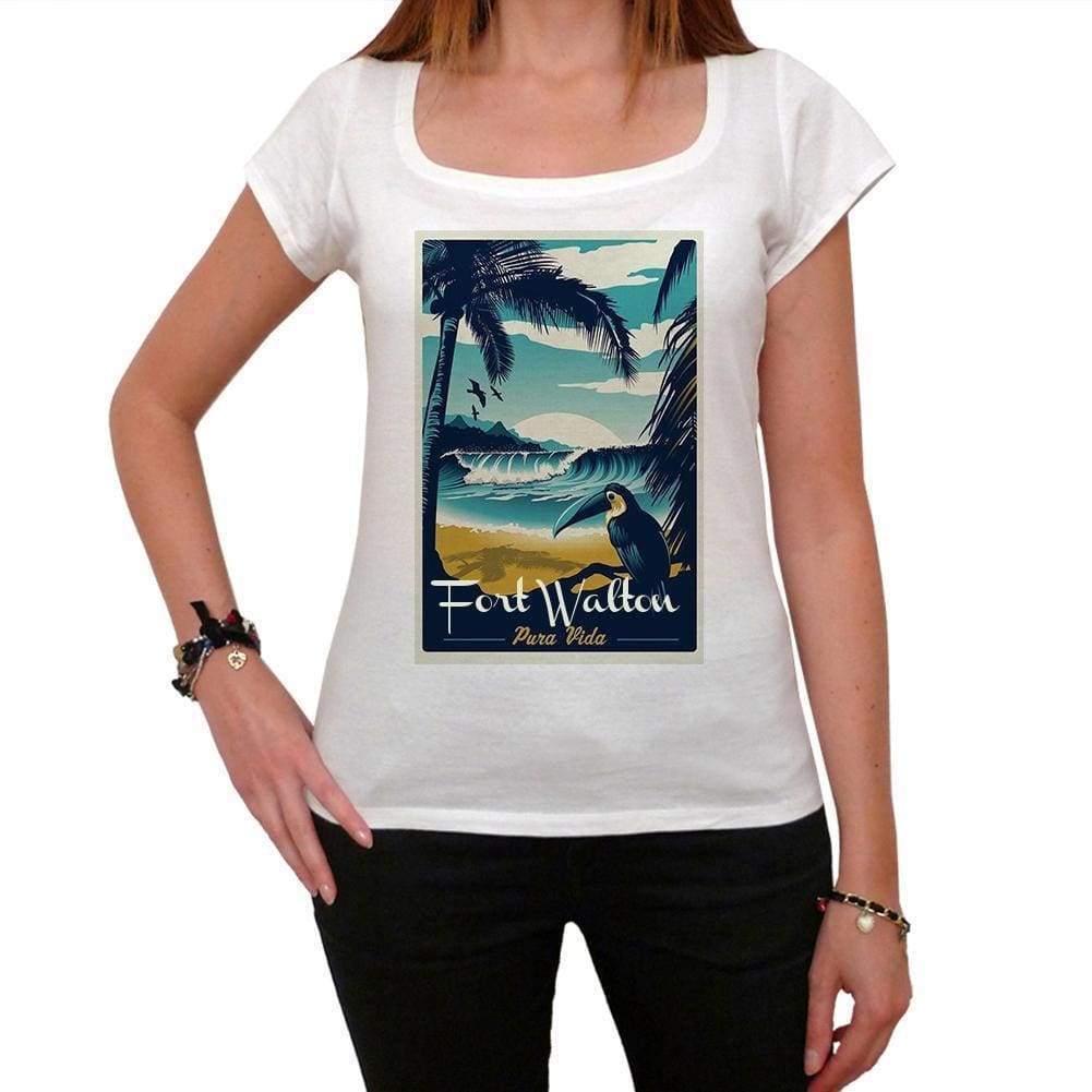 Fort Walton Pura Vida Beach Name White Womens Short Sleeve Round Neck T-Shirt 00297 - White / Xs - Casual