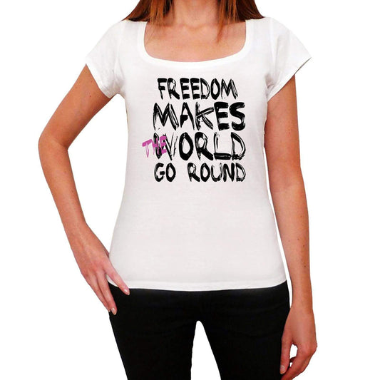 Freedom World Goes Round Womens Short Sleeve Round White T-Shirt 00083 - White / Xs - Casual