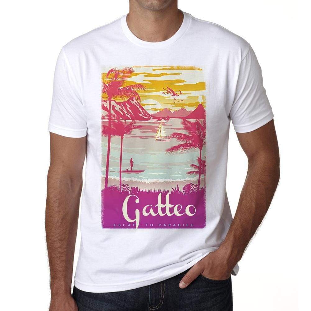 Gatteo Escape To Paradise White Mens Short Sleeve Round Neck T-Shirt 00281 - White / S - Casual