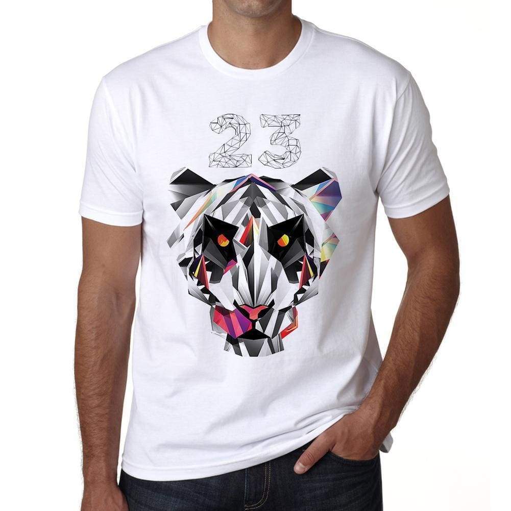 Geometric Tiger Number 23 White Mens Short Sleeve Round Neck T-Shirt 00282 - White / S - Casual