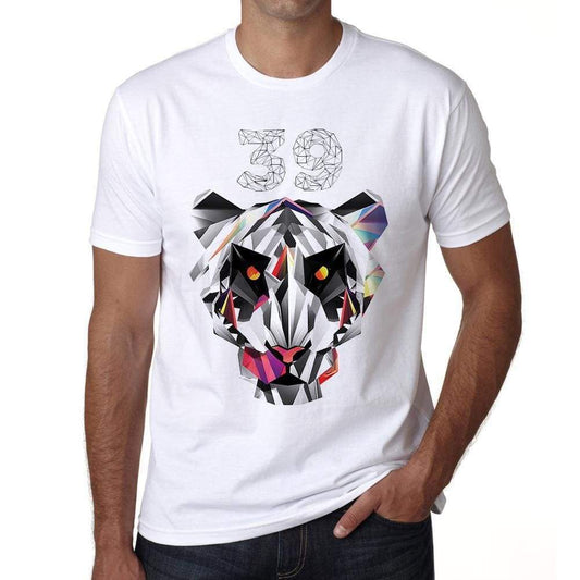 Geometric Tiger Number 39 White Mens Short Sleeve Round Neck T-Shirt 00282 - White / S - Casual