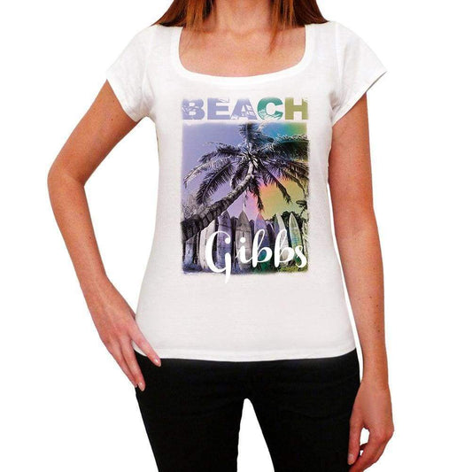 Gibbs Beach Name Palm White Womens Short Sleeve Round Neck T-Shirt 00287 - White / Xs - Casual