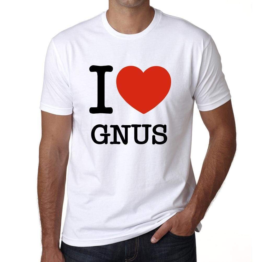 Gnus I Love Animals White Mens Short Sleeve Round Neck T-Shirt 00064 - White / S - Casual