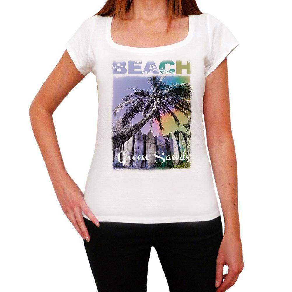 Green Sands Beach Name Palm White Womens Short Sleeve Round Neck T-Shirt 00287 - White / Xs - Casual