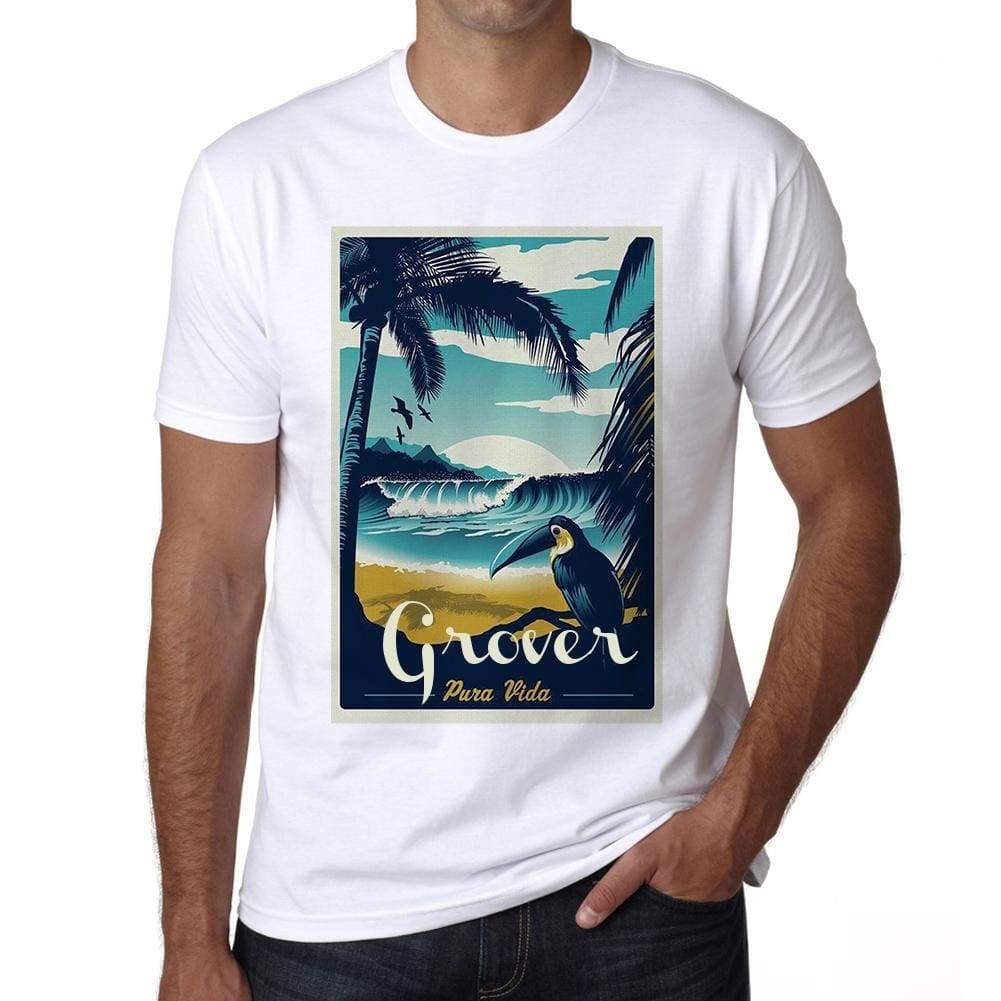 Grover Pura Vida Beach Name White Mens Short Sleeve Round Neck T-Shirt 00292 - White / S - Casual