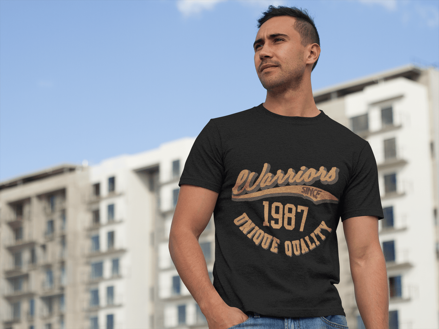 Men's Vintage Tee Shirt Graphic T shirt Warriors Since 1987 Navy Round Neck