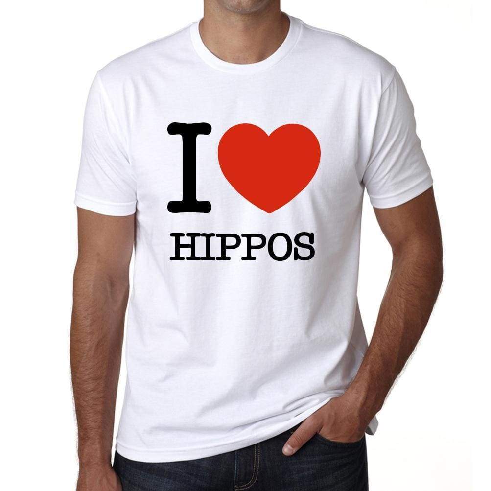 Hippos Mens Short Sleeve Round Neck T-Shirt - White / S - Casual