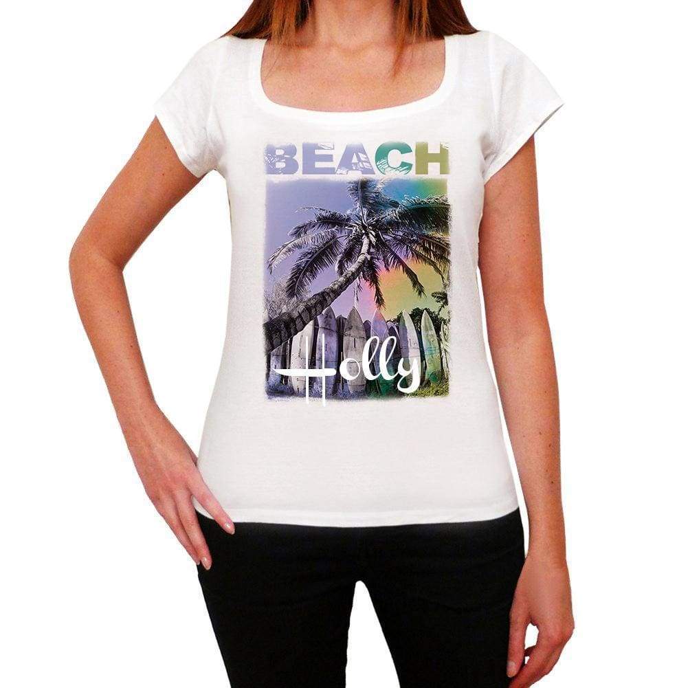 Holly Beach Name Palm White Womens Short Sleeve Round Neck T-Shirt 00287 - White / Xs - Casual