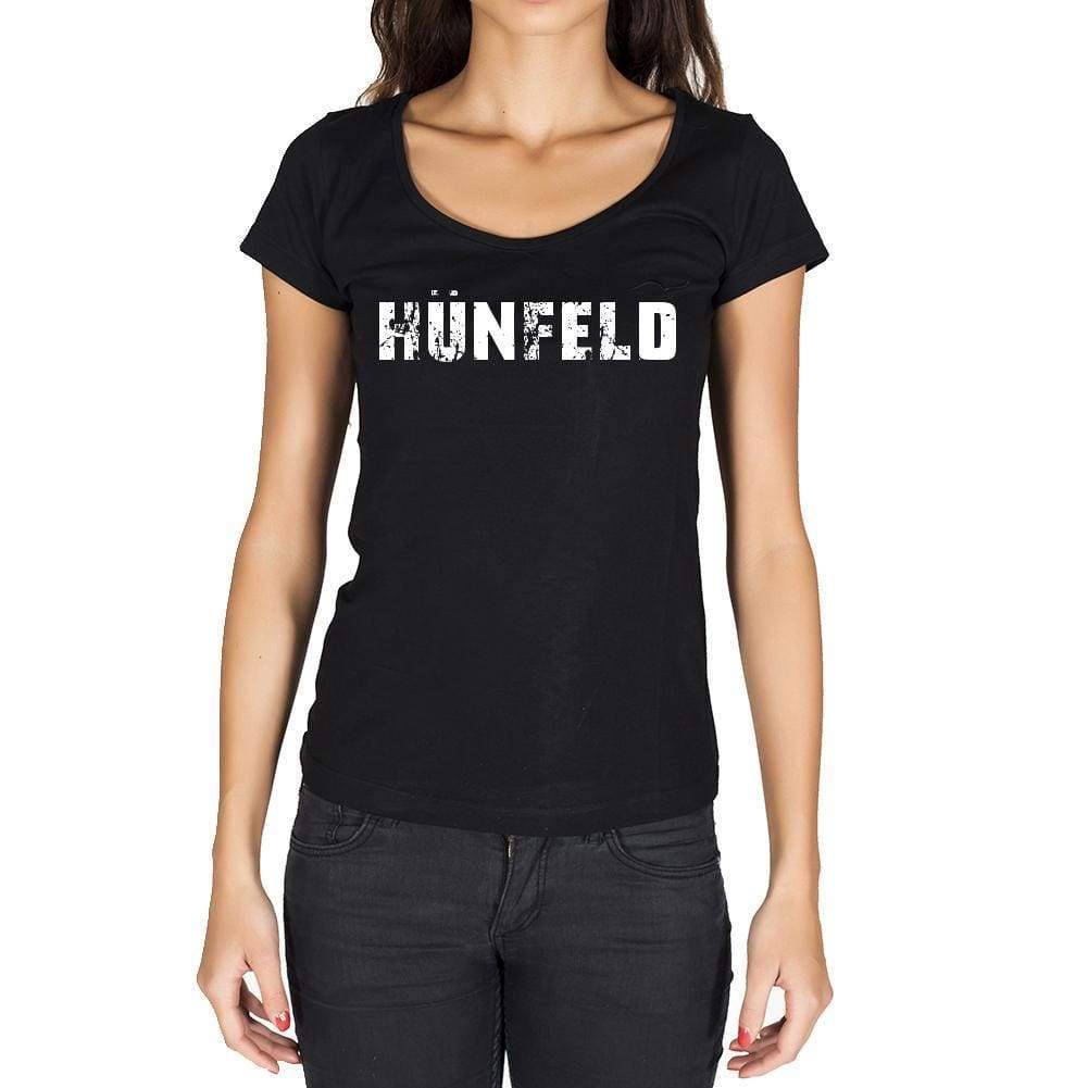Hünfeld German Cities Black Womens Short Sleeve Round Neck T-Shirt 00002 - Casual