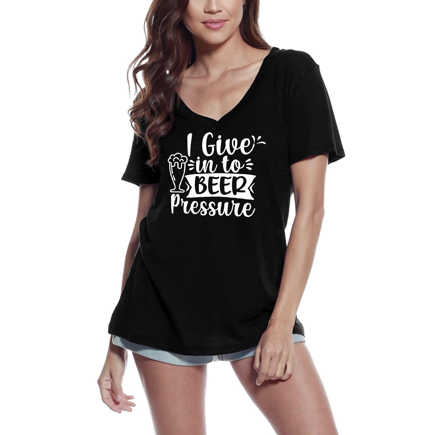 ULTRABASIC Women's T-Shirt I Give In to Beer Pressure - Funny Short Sleeve Tee Shirt