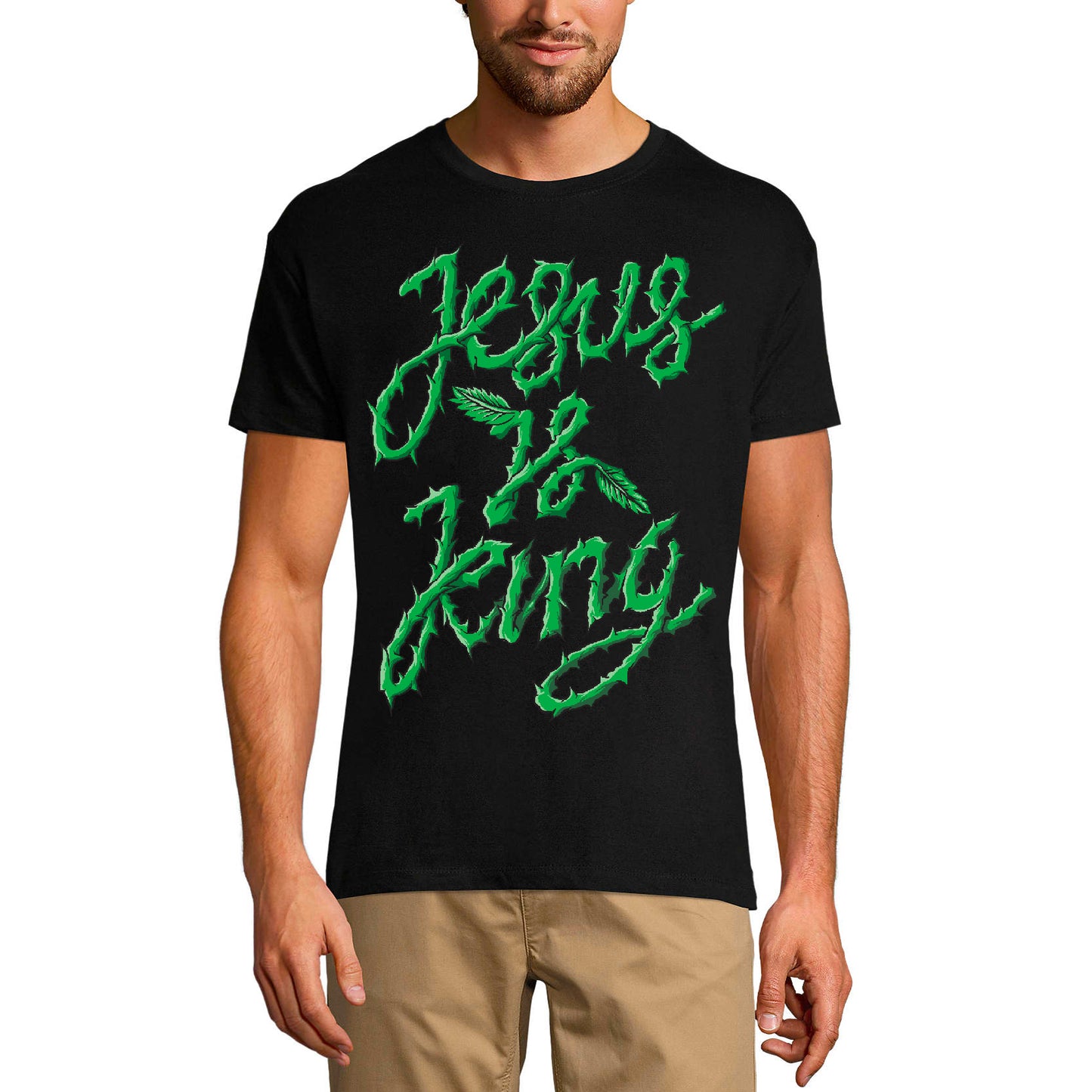 ULTRABASIC Men's Religious T-Shirt Jesus is King - God Jesus Christ Shirt