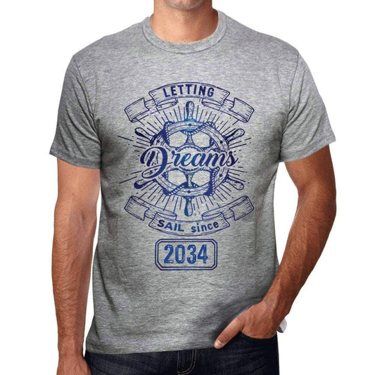 Letting Dreams Sail Since 2034 Mens T-Shirt Grey Birthday Gift 00403 - Grey / S - Casual