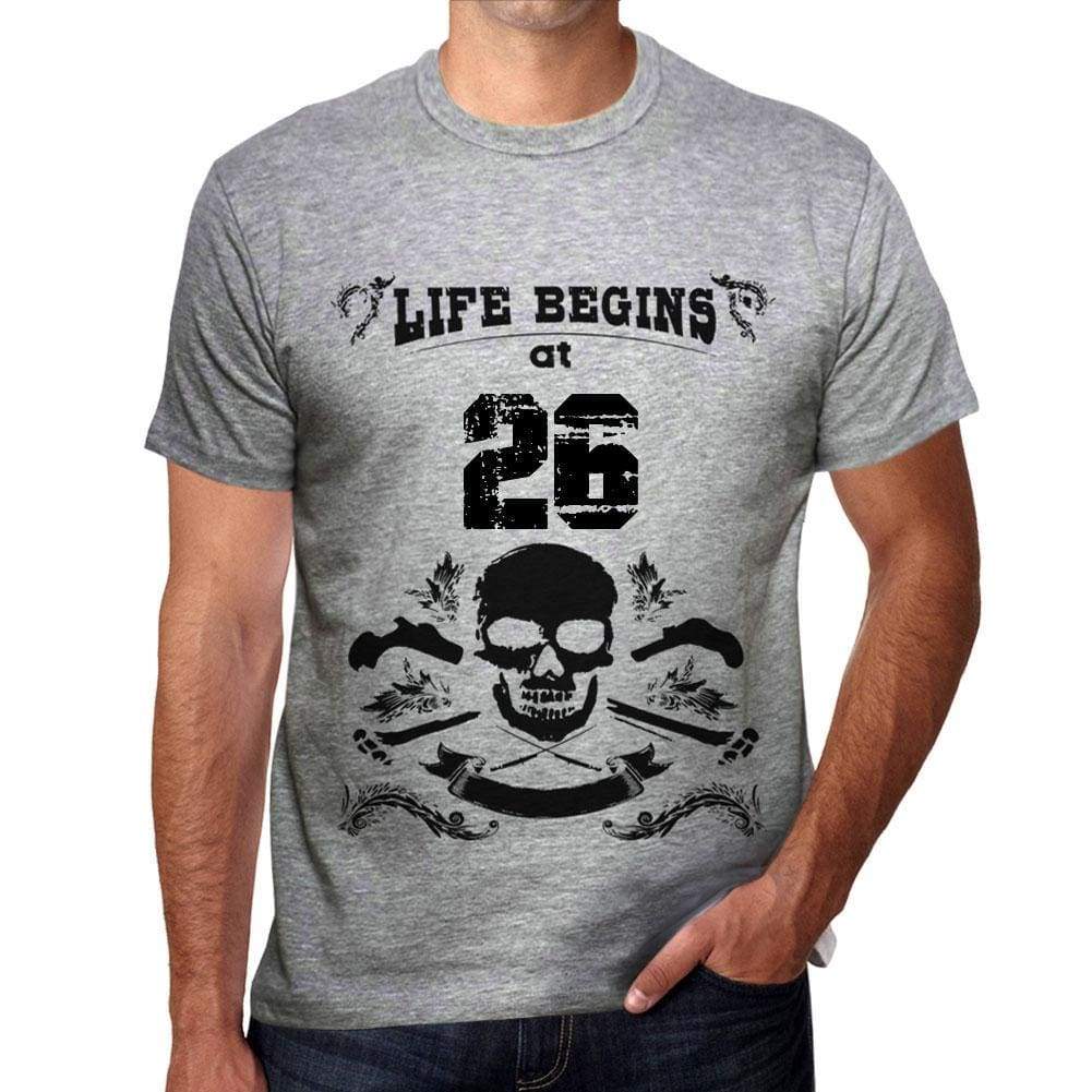 Life Begins At 26 Mens T-Shirt Grey Birthday Gift 00450 - Grey / S - Casual