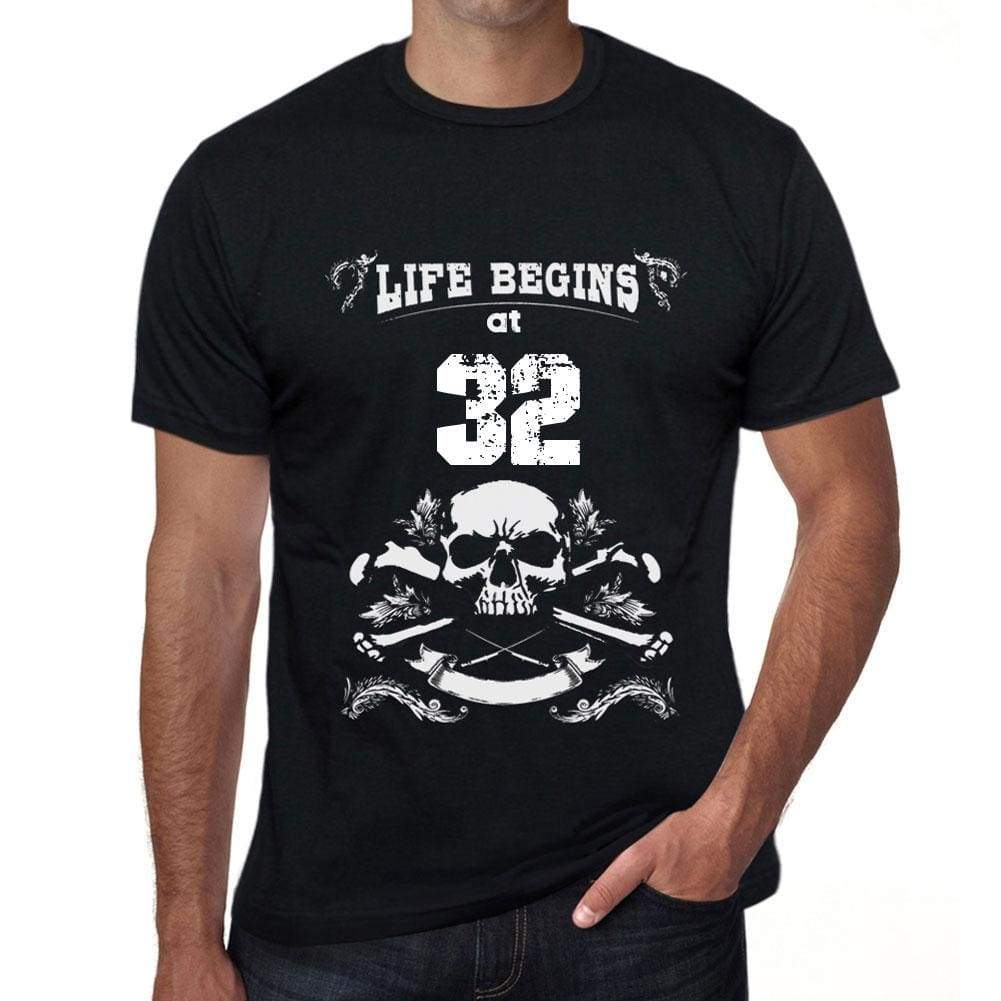 Life Begins At 32 Mens Black T-Shirt Birthday Gift 00449 - Black / Xs - Casual