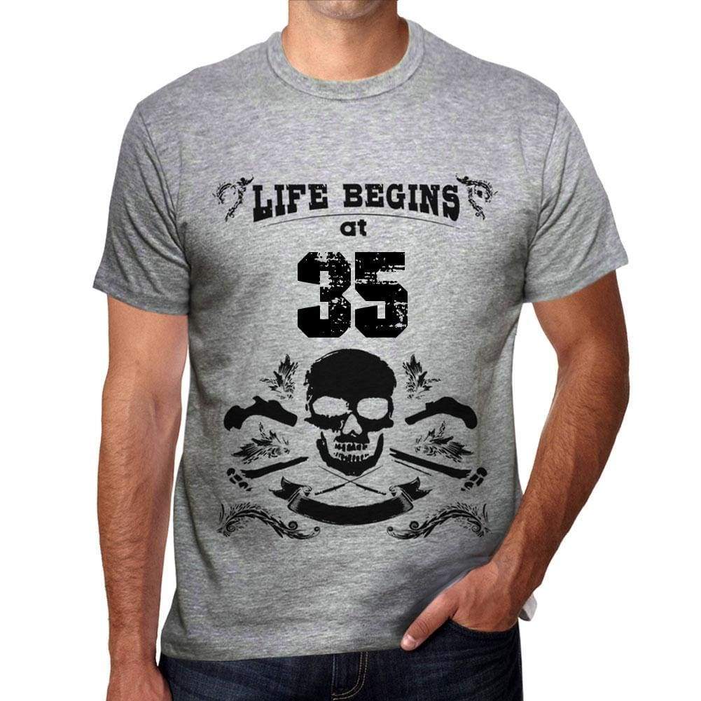 Life Begins At 35 Mens T-Shirt Grey Birthday Gift 00450 - Grey / S - Casual