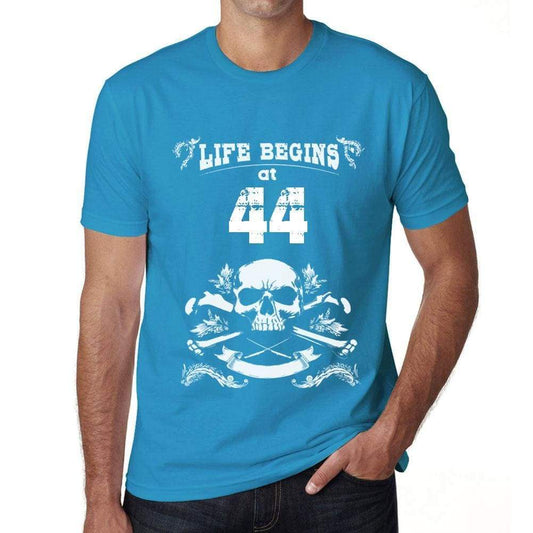 Life Begins At 44 Mens T-Shirt Blue Birthday Gift 00451 - Blue / Xs - Casual
