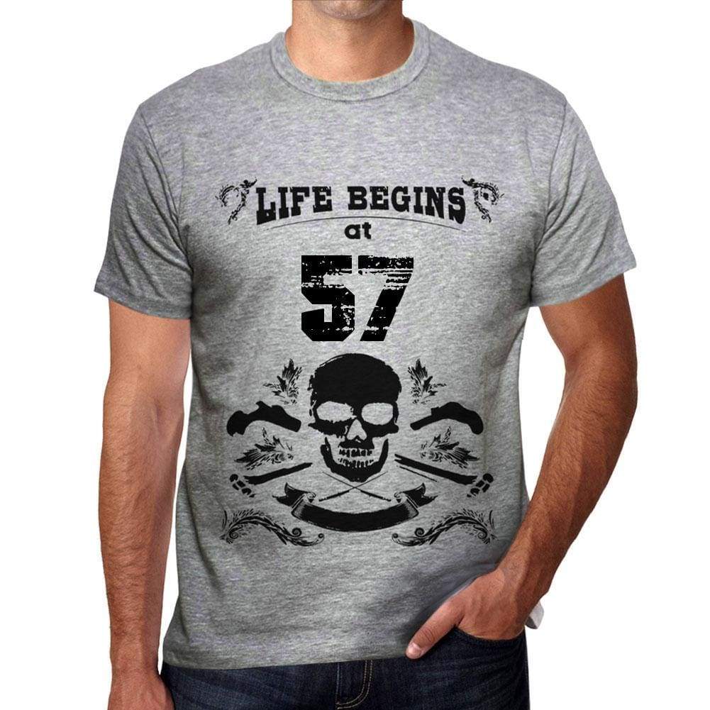 Life Begins At 57 Mens T-Shirt Grey Birthday Gift 00450 - Grey / S - Casual
