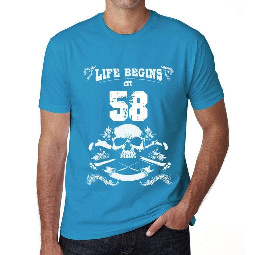 Life Begins At 58 Mens T-Shirt Blue Birthday Gift 00451 - Blue / Xs - Casual