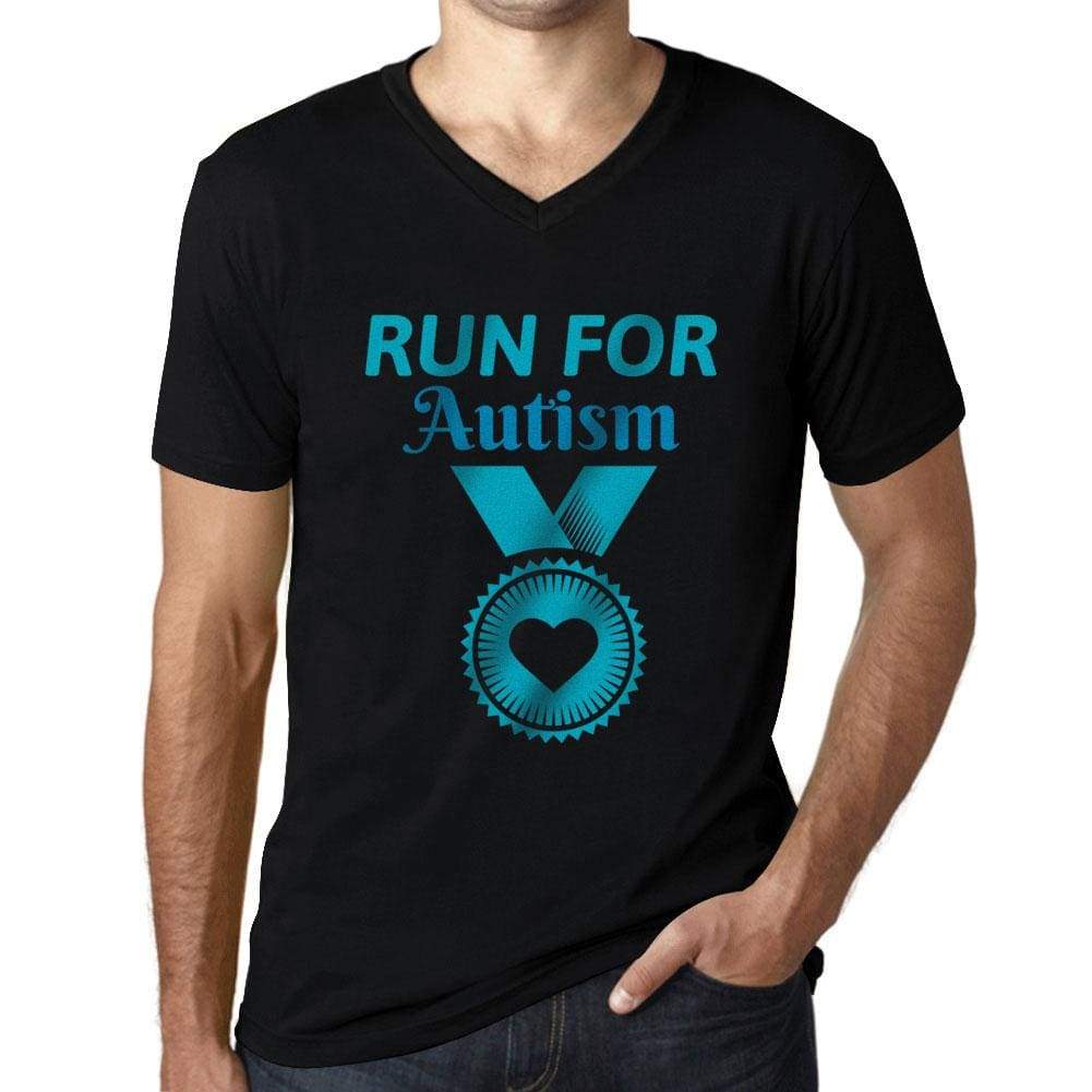 Mens Graphic V-Neck T-Shirt Run for Autism Deep Black - Deep Black / S / Cotton - T-Shirt