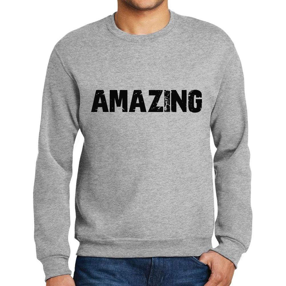 Mens Printed Graphic Sweatshirt Popular Words Amazing Grey Marl - Grey Marl / Small / Cotton - Sweatshirts