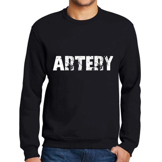 Mens Printed Graphic Sweatshirt Popular Words Artery Deep Black - Deep Black / Small / Cotton - Sweatshirts