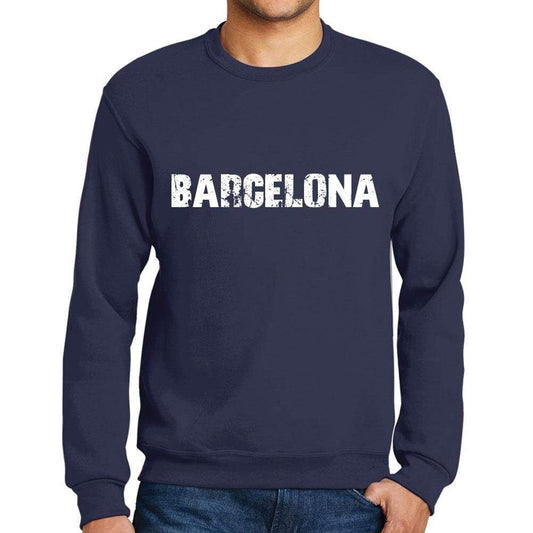 Mens Printed Graphic Sweatshirt Popular Words Barcelona French Navy - French Navy / Small / Cotton - Sweatshirts