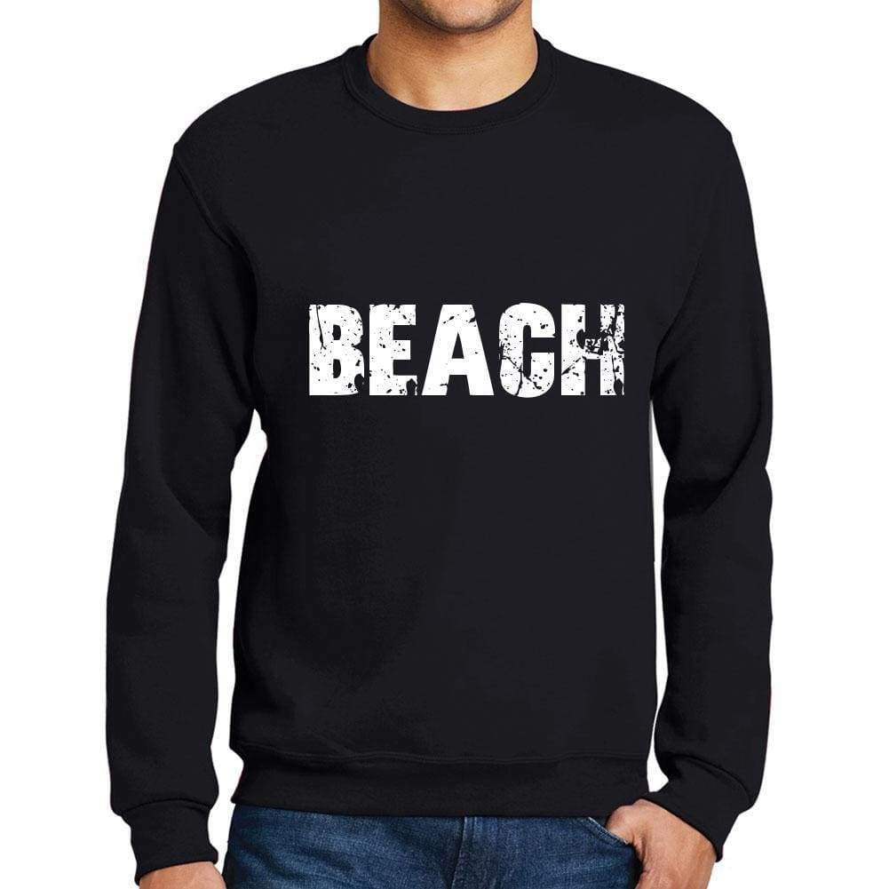 Mens Printed Graphic Sweatshirt Popular Words Beach Deep Black - Deep Black / Small / Cotton - Sweatshirts