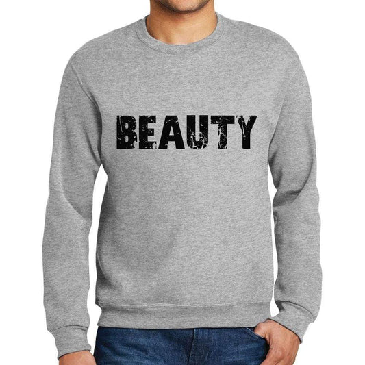 Mens Printed Graphic Sweatshirt Popular Words Beauty Grey Marl - Grey Marl / Small / Cotton - Sweatshirts