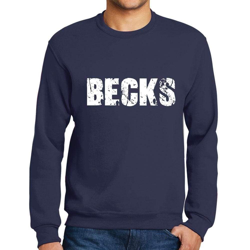 Mens Printed Graphic Sweatshirt Popular Words Becks French Navy - French Navy / Small / Cotton - Sweatshirts