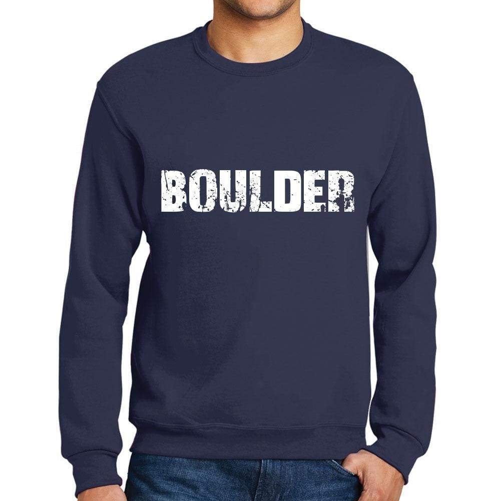 Mens Printed Graphic Sweatshirt Popular Words Boulder French Navy - French Navy / Small / Cotton - Sweatshirts