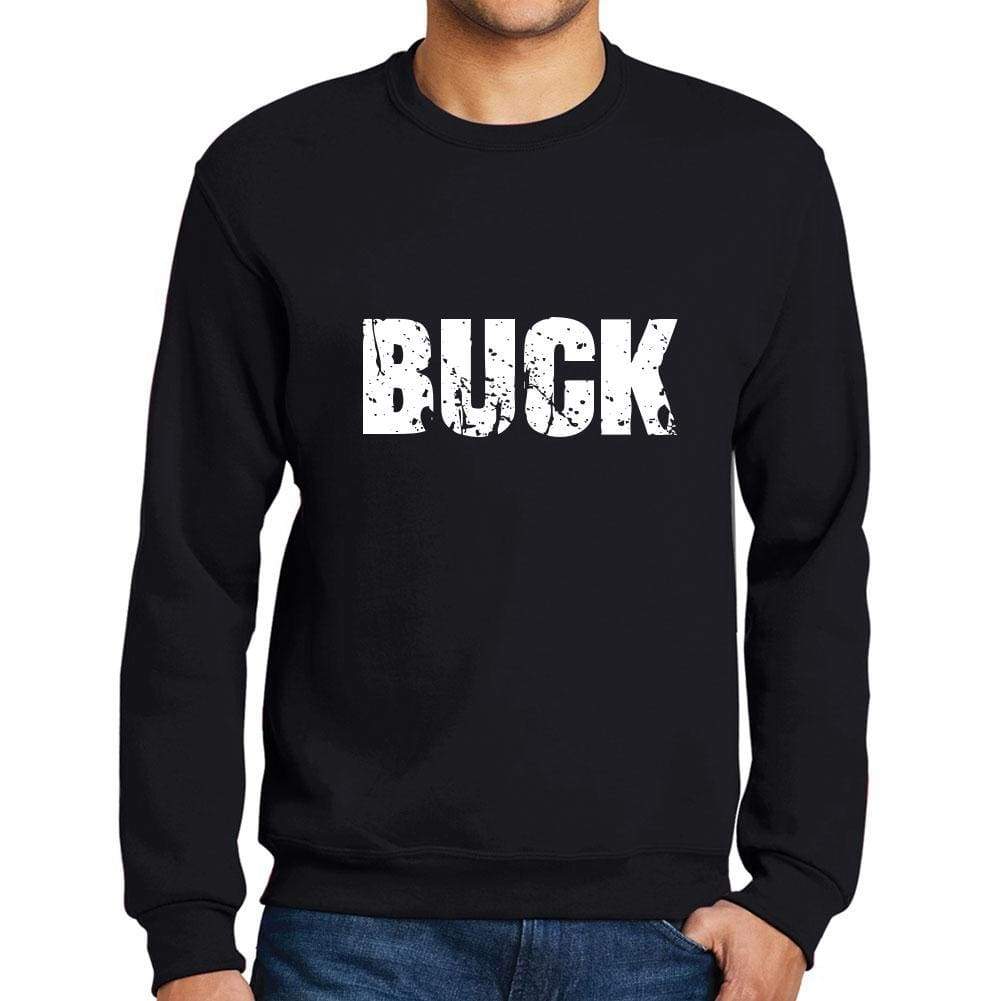 Mens Printed Graphic Sweatshirt Popular Words Buck Deep Black - Deep Black / Small / Cotton - Sweatshirts