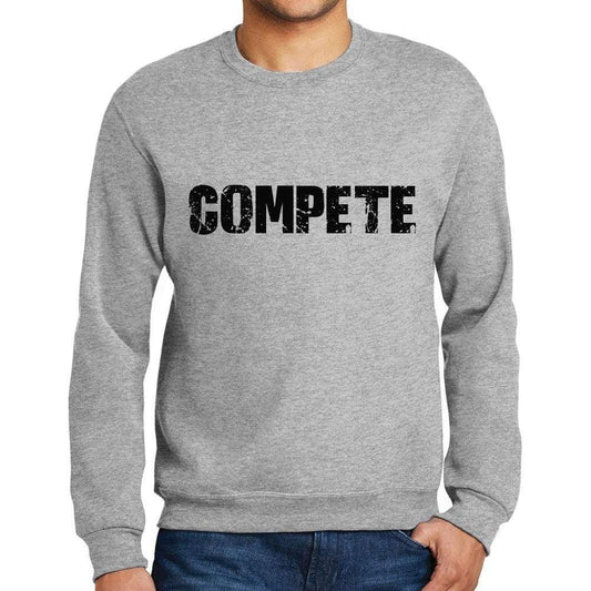 Mens Printed Graphic Sweatshirt Popular Words Compete Grey Marl - Grey Marl / Small / Cotton - Sweatshirts