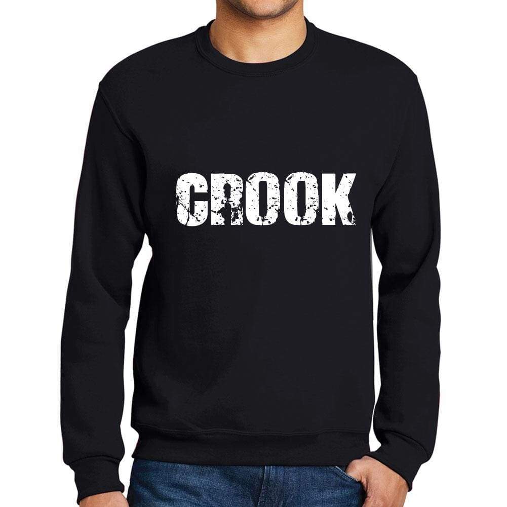 Mens Printed Graphic Sweatshirt Popular Words Crook Deep Black - Deep Black / Small / Cotton - Sweatshirts