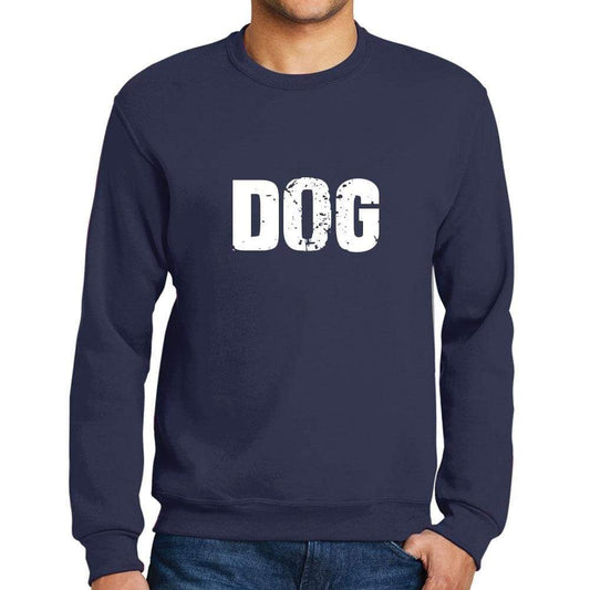 Mens Printed Graphic Sweatshirt Popular Words Dog French Navy - French Navy / Small / Cotton - Sweatshirts