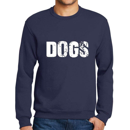 Mens Printed Graphic Sweatshirt Popular Words Dogs French Navy - French Navy / Small / Cotton - Sweatshirts