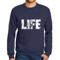 Mens Printed Graphic Sweatshirt Popular Words Life French Navy - French Navy / Small / Cotton - Sweatshirts