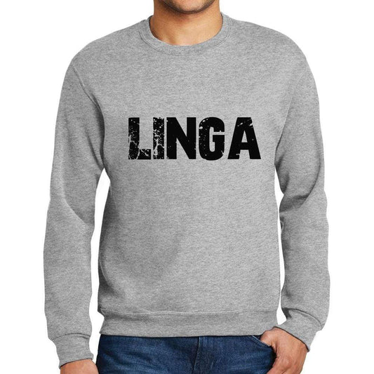 Mens Printed Graphic Sweatshirt Popular Words Linga Grey Marl - Grey Marl / Small / Cotton - Sweatshirts