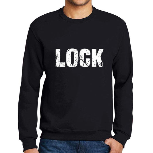Mens Printed Graphic Sweatshirt Popular Words Lock Deep Black - Deep Black / Small / Cotton - Sweatshirts