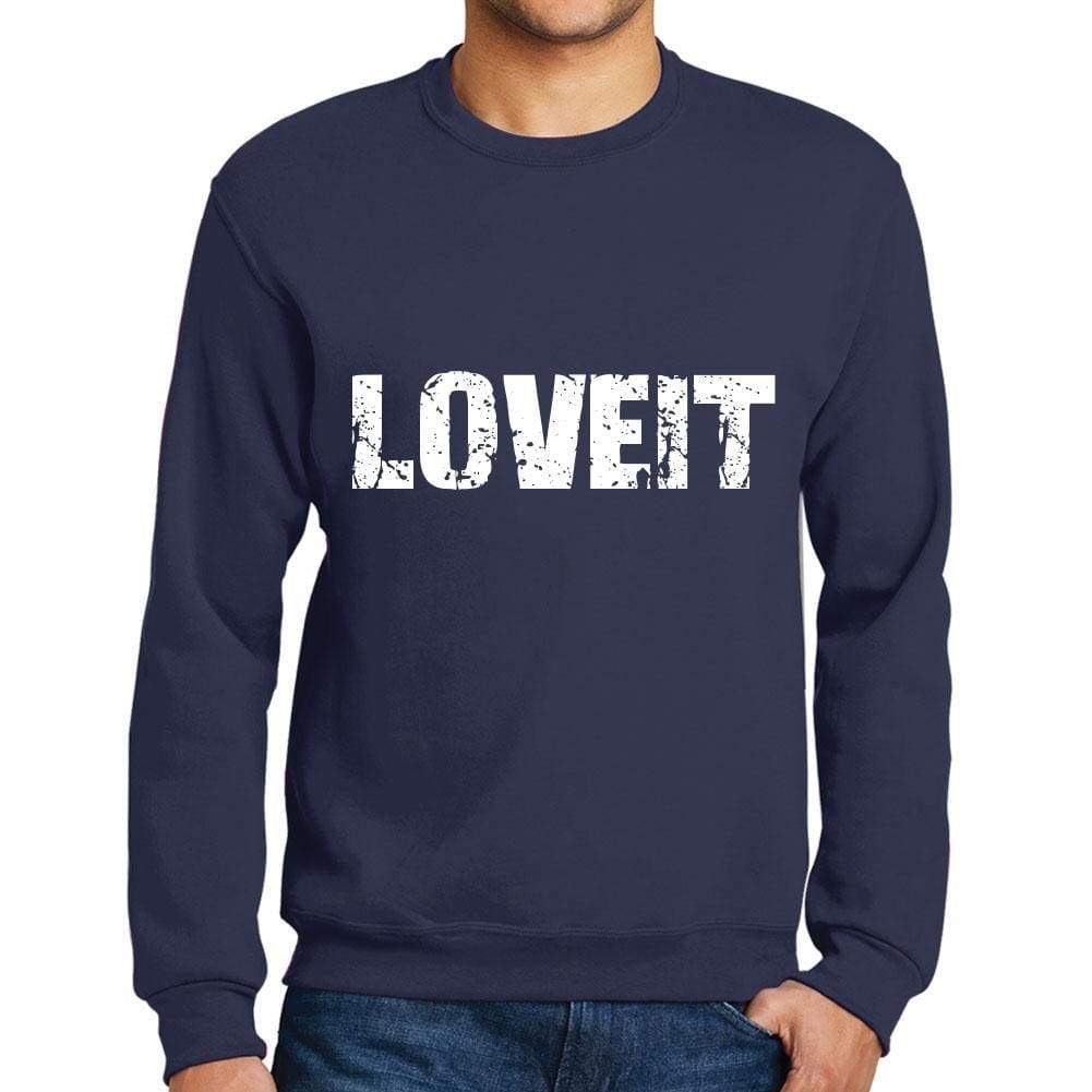 Mens Printed Graphic Sweatshirt Popular Words Loveit French Navy - French Navy / Small / Cotton - Sweatshirts