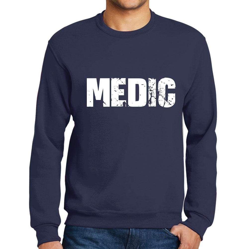 Mens Printed Graphic Sweatshirt Popular Words Medic French Navy - French Navy / Small / Cotton - Sweatshirts
