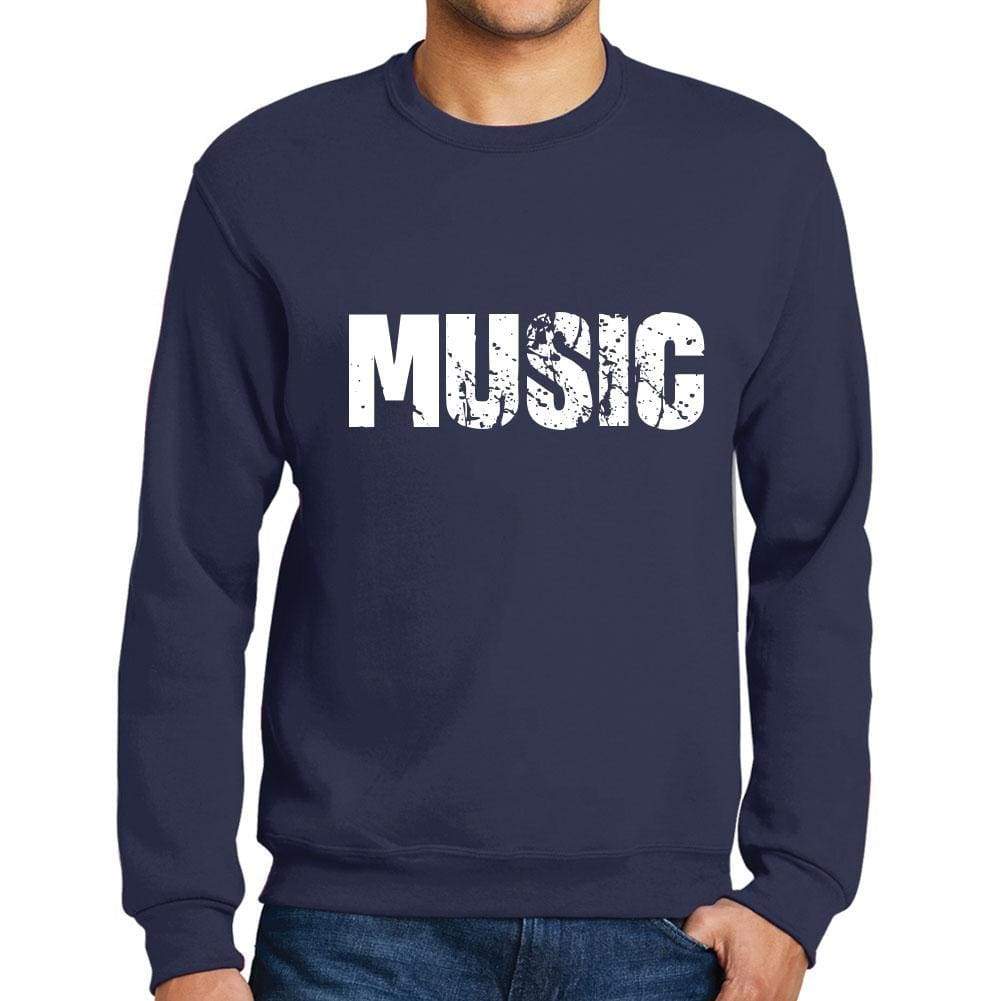 Mens Printed Graphic Sweatshirt Popular Words Music French Navy - French Navy / Small / Cotton - Sweatshirts