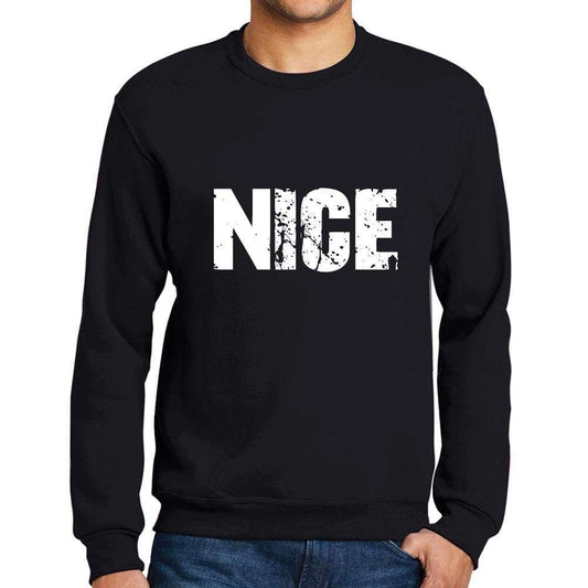 Mens Printed Graphic Sweatshirt Popular Words Nice Deep Black - Deep Black / Small / Cotton - Sweatshirts